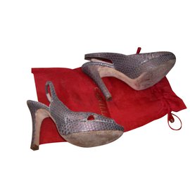 Sandali Rene Caovilla in Pitone Grigio Beige