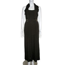 Escada Abendkleid aus brauner Viskose mit Rüschen