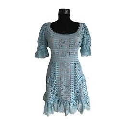 Self Portrait Kleid aus blauer floraler Spitze