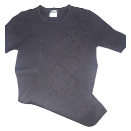 Top Chanel Destroy in lana a maniche corte nero