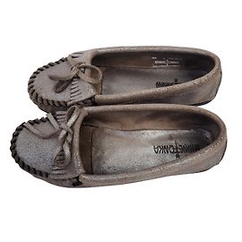 Minnetonka Mokassins aus Wildleder Silber Metallic