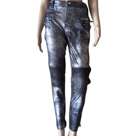 Zara The Biker Jeans Metallic Polysuede Grau