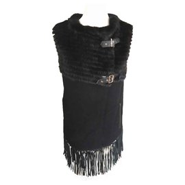 Pellessimo Ärmellose Woll und Nerzjacke in Schwarz