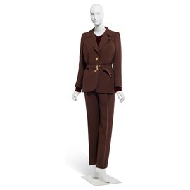 Tailleur pantalon Yves Saint Laurent laine marron chocolat