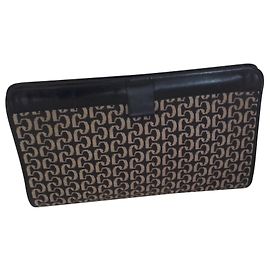 Pochette de soirée Charles Jourdan en toile et cuir bleu marine