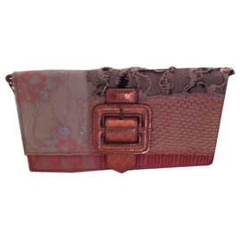 Autre Marque Naj Oléari Borsa a Spalla Patchwork in Pizzo Arancione