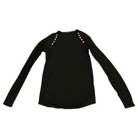 Top de manga larga Balmain verde oscuro algodón