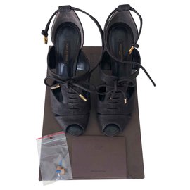 Louis Vuitton Corfu Lambskin Heels Dark Brown