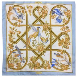 Magnifico modello quadrato di Hermes Carre 90 Sciarpa Stola Caraibes Blue Floral Bird Silk 100% Auth & Rare - Autre Marque