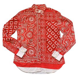 Camisa Etro de algodón roja con estampado paisley