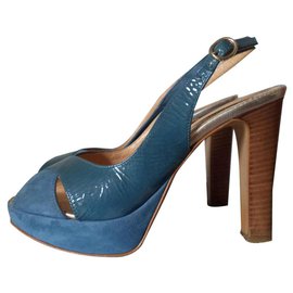 Autre Marque Sandali con tacco in scamosciato e vernice blu