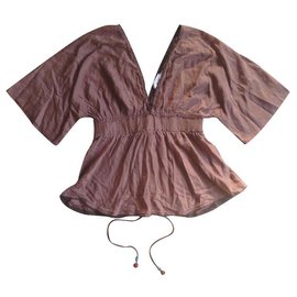 Pinko Top Plunging Neckline Chestnut Cotton