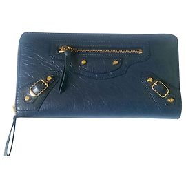 Balenciaga City Zip Geldbörse aus blauem strukturiertem Leder