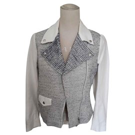 Chaqueta Perfecto Sandro de Tweed Blanco y Azul