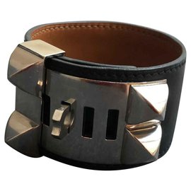 Hermès Medor Armband aus Leder schwarz