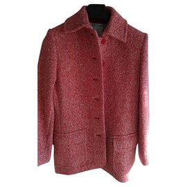 Veste Yves Saint Laurent Rouge et Blanc Mouchetée en Laine