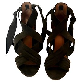 Sandali con tacco Isabel Marant in scamosciato e pelle kaki