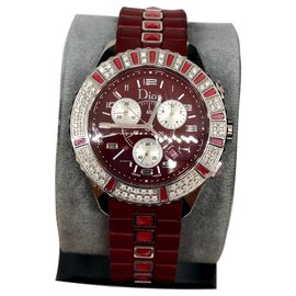 Dior Christal Uhr mit Diamanten rot Kautschuk