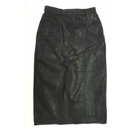 Autre Marque Falda de cuero de cordero negra talla 36