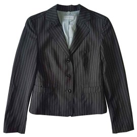 Blazer de Lana Rayado Strenesse Azul Marino