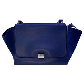 Borsa a mano Céline Trapeze blu in pelle e velluto