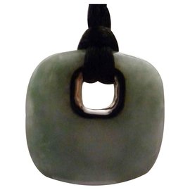 Autre Marque Collana QEELIN in Giada Verde e Oro Bianco