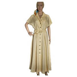 Zapa Langes Leinenkleid Gelb