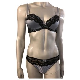 Completo lingerie MyLa London in seta e pizzo blu - Autre Marque
