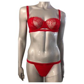 Conjunto RC Rescentini de encaje rojo Top y Tanga - Autre Marque