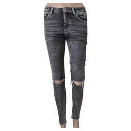 Vaqueros Zara Beige y Gris de Algodón XS