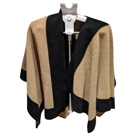 Burberry Poncho aus Kaschmir und Wolle Schwarz Caramel