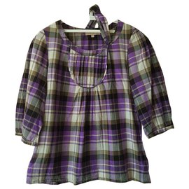 Blusa Sandro de algodón con estampado tartán