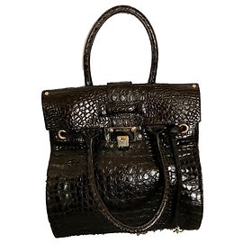 Borsa Jimmy Choo Rosalie in Pelle Vernice Marrone Effetto Coccodrillo