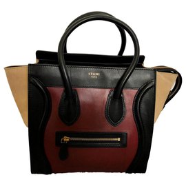 Borsa Céline Luggage tricolore pelle blu navy bordeaux e scamosciata beige
