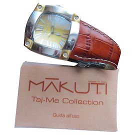 Autre Marque Relógio Makuti Taj-Me em couro de crocodilo marrom com brocado