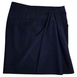 Falda Viktor & Rolf Azul Marino de Seda Talla 40