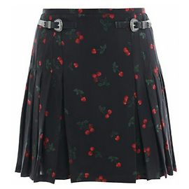 Jupe courte en soie plissée The Kooples Imprimé Cerises Noir