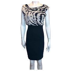 Alice + Olivia Schwarzes Kleid mit Seidentop Zebraprint