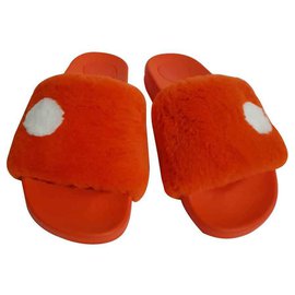 Marc by Marc Jacobs Dot Fur Pool Slide Sandals Orange Coral
