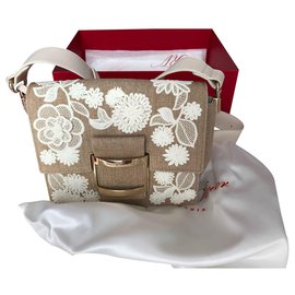 Borsa a mano Roger Vivier in lino beige