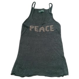 Zadig & Voltaire Débardeur Peace Soie Coton Vert Gris