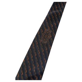 Yves Saint Laurent Nina Ricci Krawatte Seide Abstraktes Muster Navy Blau