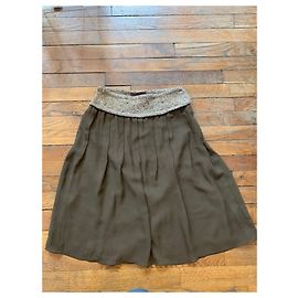Falda acampanada Yuki Torii caqui beige lana y poliéster