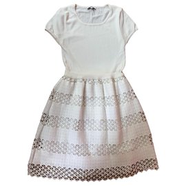 Suncoo Kleid aus weißer Baumwolle und Spitze