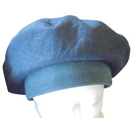 Sombrero Hermès Motsch de lino azul marino y nubuck