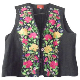 Kenzo Bestickte Jacke mit Strass Schwarz Leinen