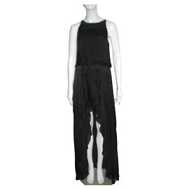 Halston Heritage High Low Maxikleid aus schwarzer Seide