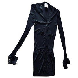 Chaqueta larga tipo cardigan Chanel negra de viscosa