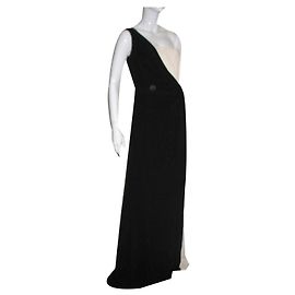Escada Einschultriges Seidenkleid in Schwarz und Elfenbein
