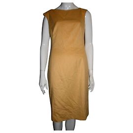 Escada Wollkleid mit Kaninchenhaar gelb